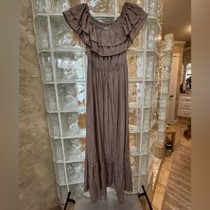 Chic Ruffled Taupe Maxi Dress